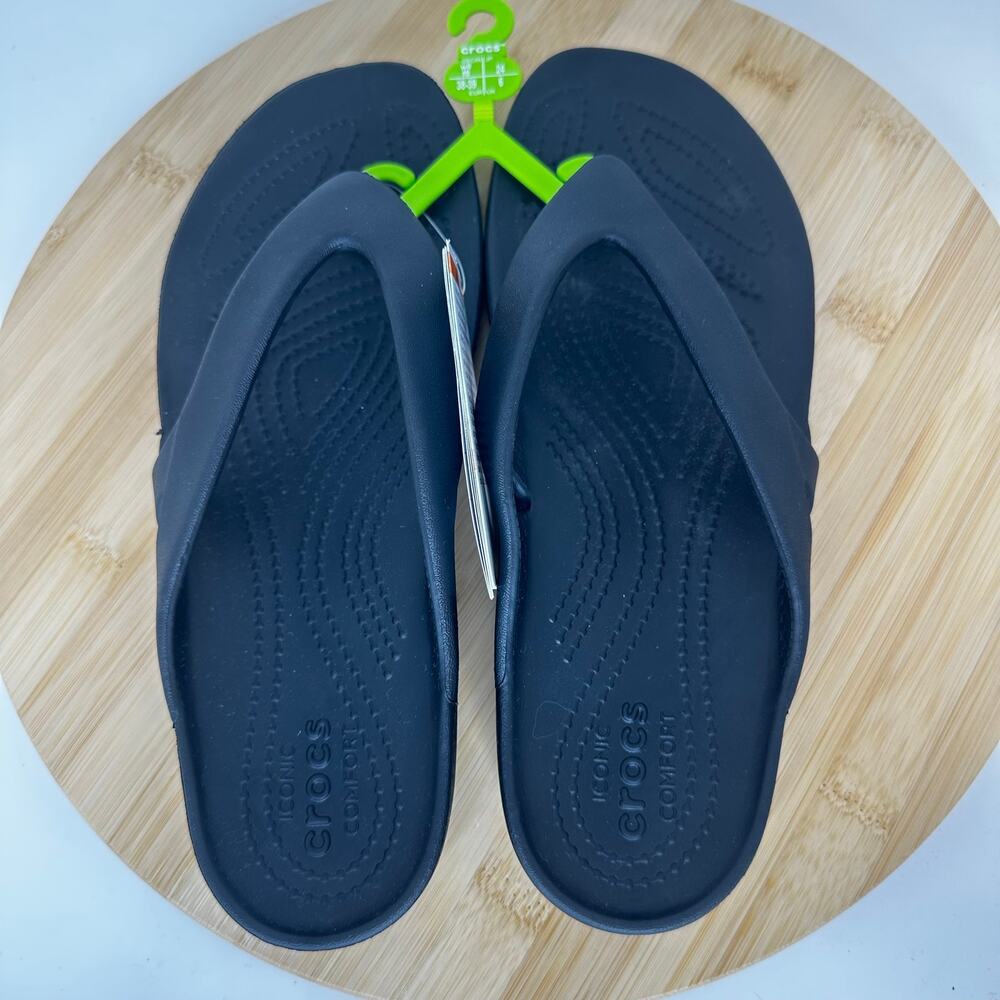 Crocs Kadee II Flip Flops Thong Sandals Comfort Black Slip On Womens 7 NEW